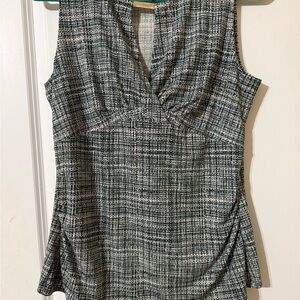 White House Black Market Textured greenish Black and White Blouse